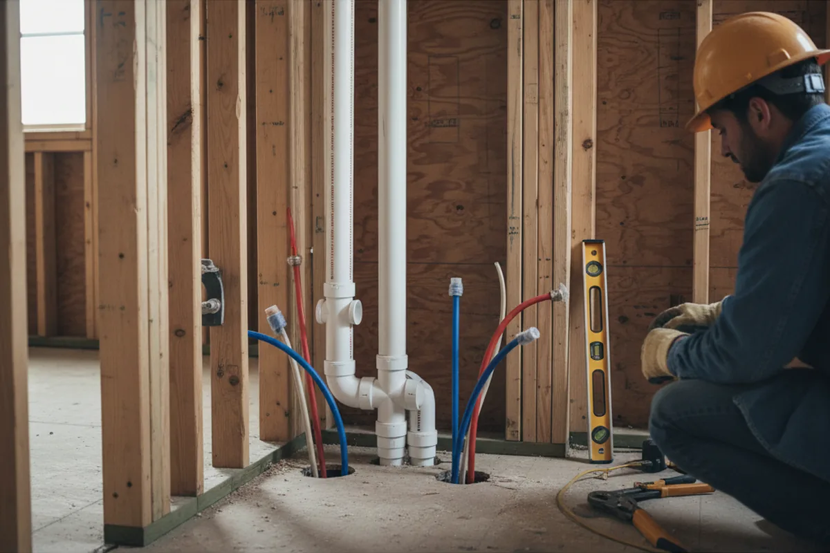 Drain and supply rough-in during Sump Pump Repair in Simpson