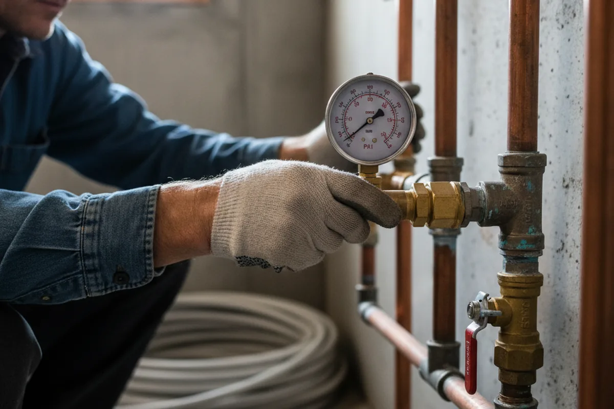 Pressure testing a repaired line during Water Line Repair in Simpson